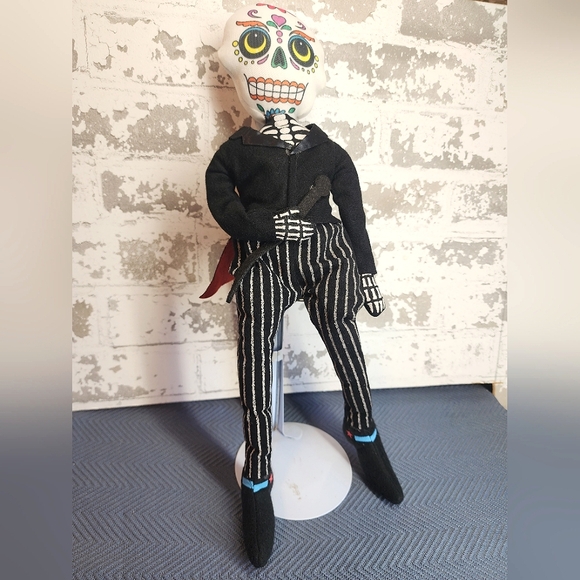 Day Of The Dead Skeleton Doll Striped Pants Shelf Sitter Halloween Holiday Home - Picture 10 of 16